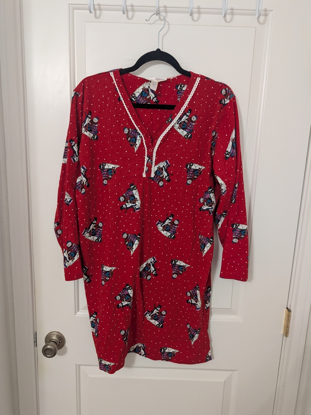 Carole Hochman Christmas Snowman Red Cotton Nightgown Pajama Dress L